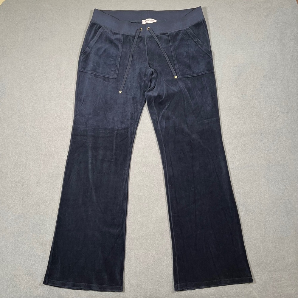 Vintage Juicy Couture Velour Track Pants XL Navy Blue Button Pockets‎ Y2K USA